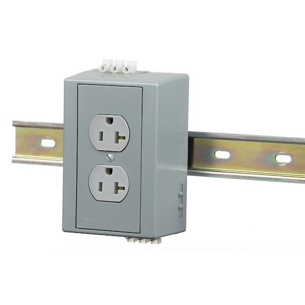 Hubbell Wiring Device-Kellems DIN Rail Utility Box, Complete Unit- Duplex Receptacle with Aux Contact, DIN Rail Box, 20A Duplex, Gray - DRUB20AC