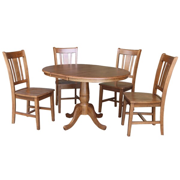 International Concepts Round 36 in Round Extension Dining Table with 4 Chairs, Distressed Oak, 36 in W, 48 in L, 29.3 in H - K42-36RXT-C10-4