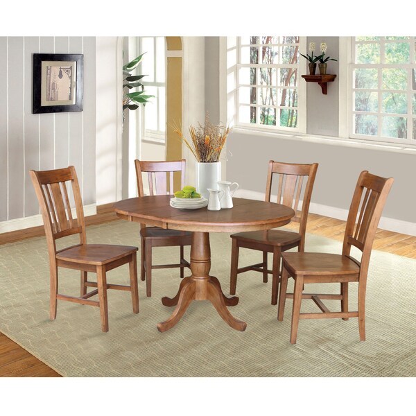 International Concepts Round 36 in Round Extension Dining Table with 4 Chairs, Distressed Oak, 36 in W, 48 in L, 29.3 in H - K42-36RXT-C10-4