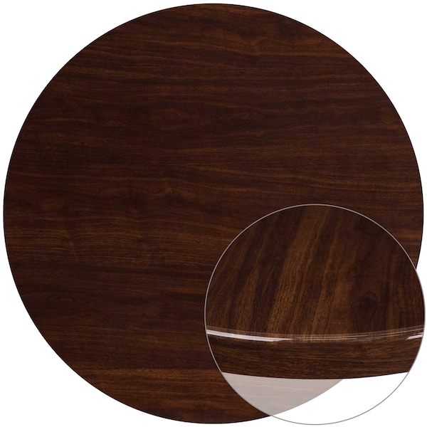 Flash Furniture Round Round High-Gloss Walnut Resin Table Top, 48" W, 48" L, 2" H, Resin, Walnut - TP-WAL-48RD-GG