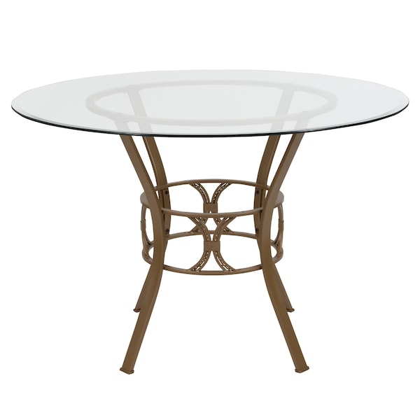 Flash Furniture Round Dining Table, Matte Gold, Rnd Glss, 45", 45" W, 45" L, 29.5" H, Glass, Clear - XU-TBG-2-GG