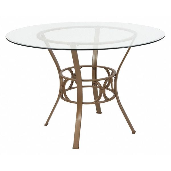 Flash Furniture Round Dining Table, Matte Gold, Rnd Glss, 45", 45" W, 45" L, 29.5" H, Glass, Clear - XU-TBG-2-GG