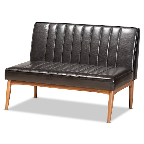 Baxton Studio Daymond Mid-Century Dark Brown Faux Leather and Walnut Brown Wood 2-PC Dining Nook Banquette Set - 186-11349-ZORO