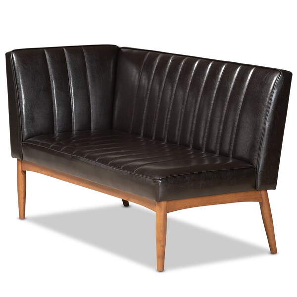 Baxton Studio Daymond Mid-Century Dark Brown Faux Leather and Walnut Brown Wood 2-PC Dining Nook Banquette Set - 186-11349-ZORO