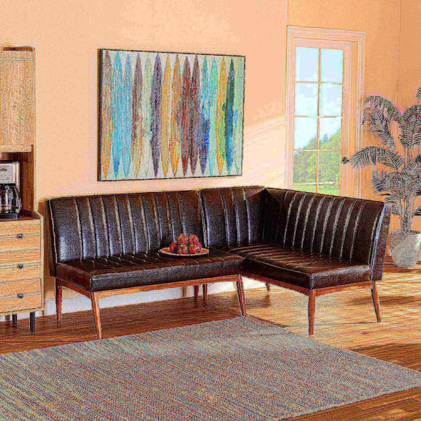 Baxton Studio Daymond Mid-Century Dark Brown Faux Leather and Walnut Brown Wood 2-PC Dining Nook Banquette Set - 186-11349-ZORO