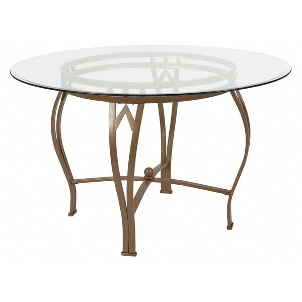 Flash Furniture Round Dining Table, Matte Gld Mtl, Rnd Glss, 48", 48" W, 48" L, 29.5" H, Glass, Clear - XU-TBG-7-GG