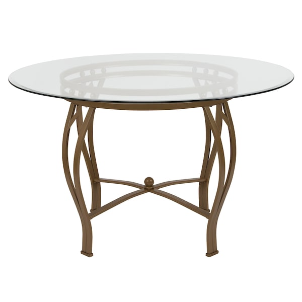 Flash Furniture Round Dining Table, Matte Gld Mtl, Rnd Glss, 48", 48" W, 48" L, 29.5" H, Glass, Clear - XU-TBG-7-GG