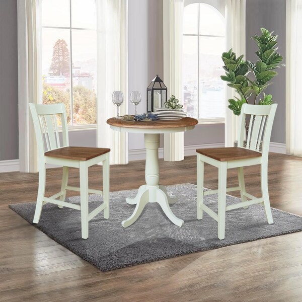 Whitewood Industries Rectangular Fixed Top Table W/ 2 Stools, 30 in W, 35.1 in L, 30 in H, Parawood, Hickory/Shell - K79-30RT-6B-S102-2