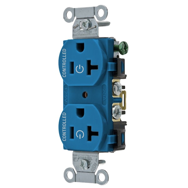 Hubbell Wiring Device-Kellems Straight Blade Devices, Receptacles, Duplex, Load Controlled, 20A 125V, 2-Pole 3-Wire Grounding, 5-20R, Back and Side Wired, Blue - BR20C2BL