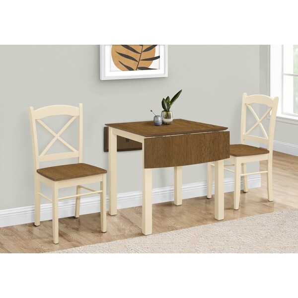 Monarch Specialties Dining Table, 48 in. Rectangular, Small, Kitchen, Dining Room, Drop Leaf, Oak And Cream, Wood Legs - I 1327