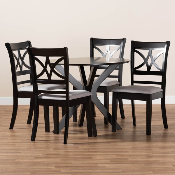 Baxton Studio Julia Grey Upholstered and Dark Brown Finished Wood 5-Piece Dining Set - 168-10759-10892