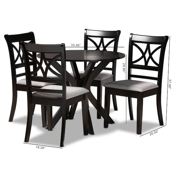 Baxton Studio Julia Grey Upholstered and Dark Brown Finished Wood 5-Piece Dining Set - 168-10759-10892