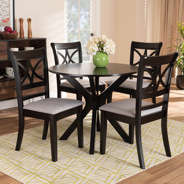 Baxton Studio Julia Grey Upholstered and Dark Brown Finished Wood 5-Piece Dining Set - 168-10759-10892