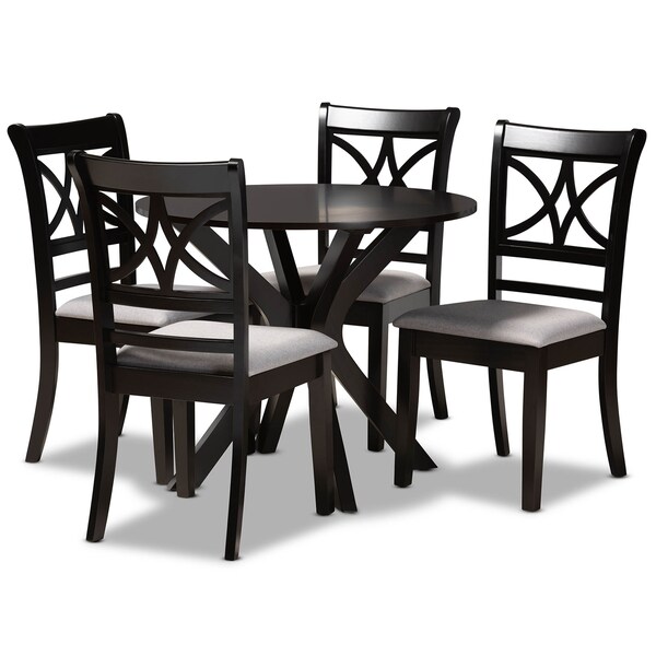 Baxton Studio Julia Grey Upholstered and Dark Brown Finished Wood 5-Piece Dining Set - 168-10759-10892