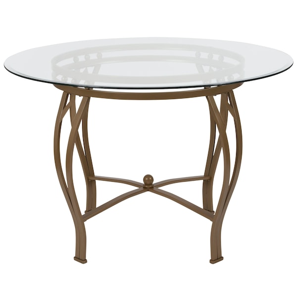 Flash Furniture Round Dining Table, Matte Gld Mtl, Rnd Glss, 45", 45" W, 45" L, 29.5" H, Glass, Clear - XU-TBG-8-GG