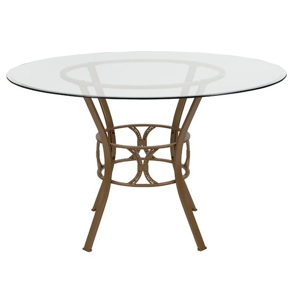 Flash Furniture Round Dining Table, Matte Gld Mtl, Rnd Glass, 48", 48" W, 48" L, 29.5" H, Glass, Clear - XU-TBG-1-GG