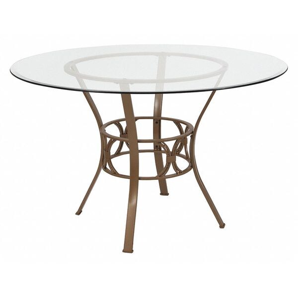 Flash Furniture Round Dining Table, Matte Gld Mtl, Rnd Glass, 48", 48" W, 48" L, 29.5" H, Glass, Clear - XU-TBG-1-GG