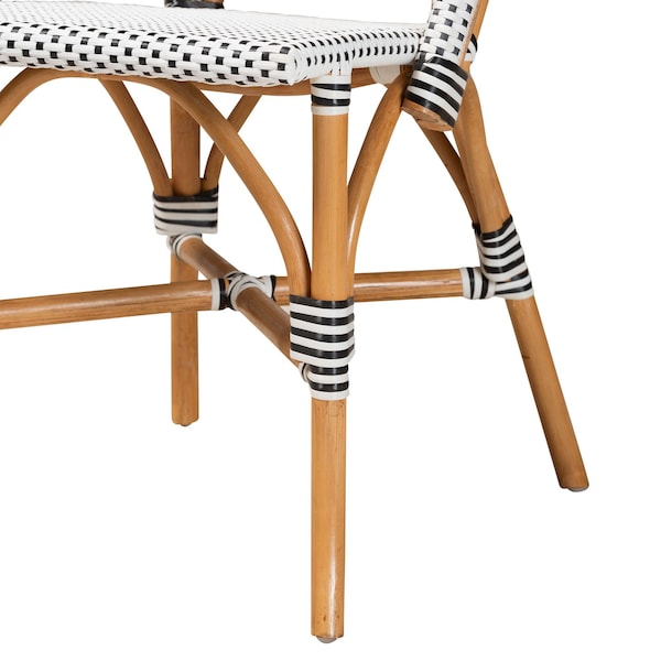 Baxton Studio Genica Classic French Black and White Waeving and Natural Brown Rattan 5-Piece Dining Chair Set - 210-12698-12699