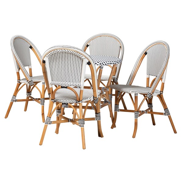 Baxton Studio Genica Classic French Black and White Waeving and Natural Brown Rattan 5-Piece Dining Chair Set - 210-12698-12699