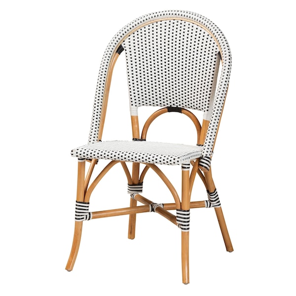 Baxton Studio Genica Classic French Black and White Waeving and Natural Brown Rattan 5-Piece Dining Chair Set - 210-12698-12699