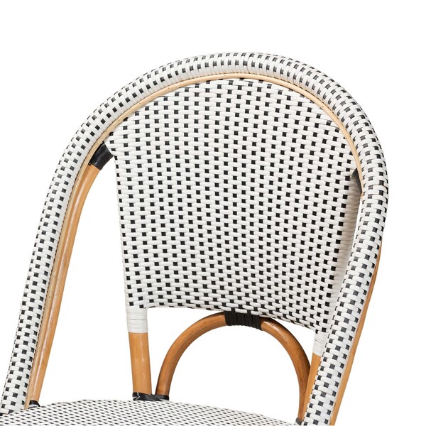 Baxton Studio Genica Classic French Black and White Waeving and Natural Brown Rattan 5-Piece Dining Chair Set - 210-12698-12699