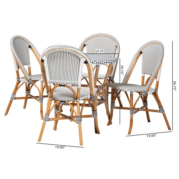 Baxton Studio Genica Classic French Black and White Waeving and Natural Brown Rattan 5-Piece Dining Chair Set - 210-12698-12699