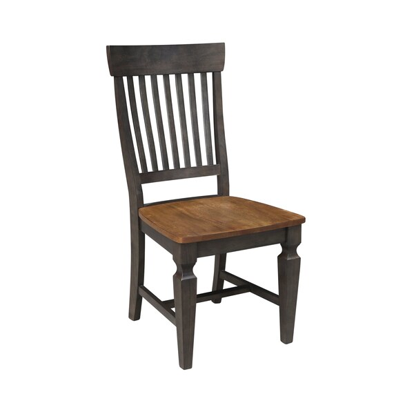 International Concepts Round Round 42 in. Dual Drop Leaf Dining Table with 4 Slatback Chairs in Hickory/Washed Coal, Wood - K45-42DPT-27B-C65-4