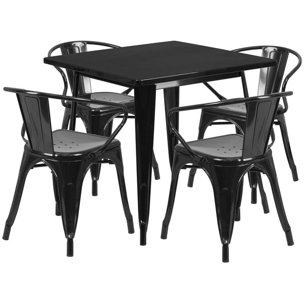 Flash Furniture Square Black Metal Table Set, 31.5SQ, 31.5" W, 31.5" L, 29.5" H, Metal, Black - ET-CT002-4-70-BK-GG