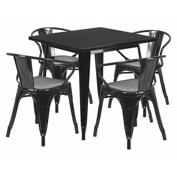 Flash Furniture Square Black Metal Table Set, 31.5SQ, 31.5" W, 31.5" L, 29.5" H, Metal, Black - ET-CT002-4-70-BK-GG