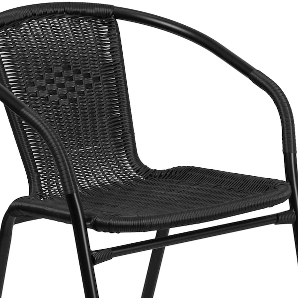 Flash Furniture Round Glass Table w/2 Blk Rattan Chrs, Rnd, 28", 28.75 W, 28.75 L, 28 H, Clear - TLH-087RD-037BK2-GG