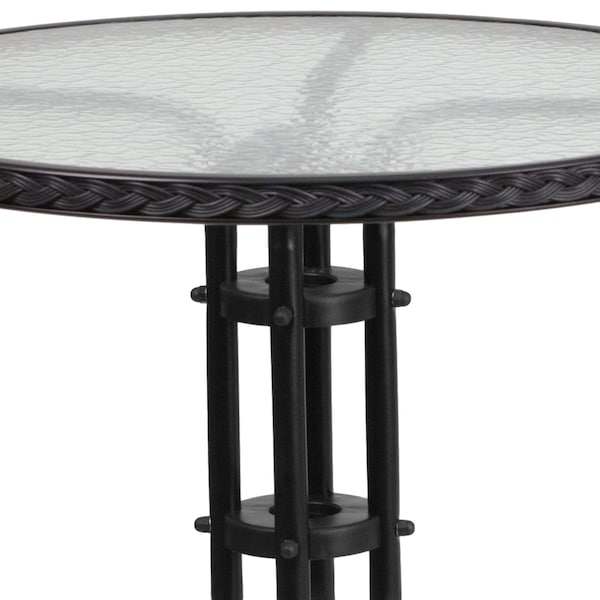 Flash Furniture Round Glass Table w/2 Blk Rattan Chrs, Rnd, 28", 28.75 W, 28.75 L, 28 H, Clear - TLH-087RD-037BK2-GG