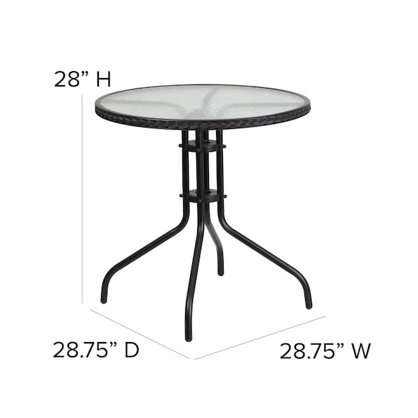Flash Furniture Round Glass Table w/2 Blk Rattan Chrs, Rnd, 28", 28.75 W, 28.75 L, 28 H, Clear - TLH-087RD-037BK2-GG