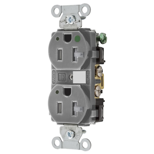 Hubbell Wiring Device-Kellems Straight Blade Devices, Tamper Resistant Duplex Receptacle, Hospital Grade, Hubbell-Pro, LED Indicator, 20A 125V, 2-Pole 3-Wire Grounding, 5-20R, Gray - 8300GYLTRA