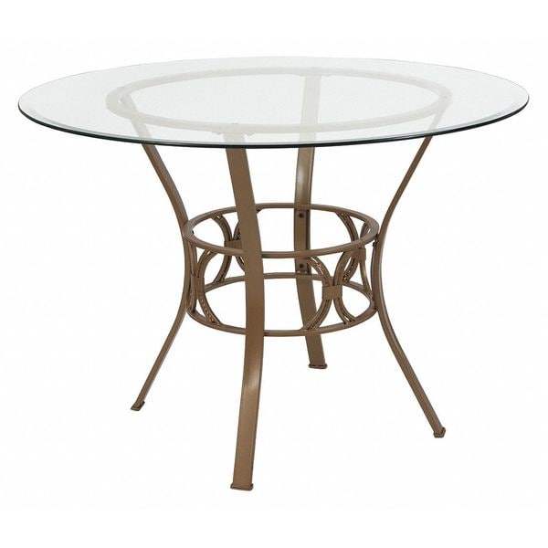 Flash Furniture Round Dining Table, Matte Gld Mtl, Rnd Glass, 42", 42" W, 42" L, 29.5" H, Glass, Clear - XU-TBG-3-GG