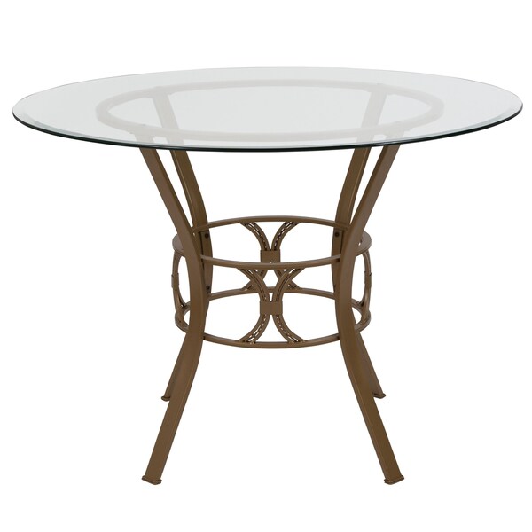 Flash Furniture Round Dining Table, Matte Gld Mtl, Rnd Glass, 42", 42" W, 42" L, 29.5" H, Glass, Clear - XU-TBG-3-GG