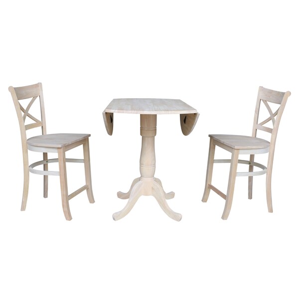 International Concepts Round 42 in Rd Ped Gathering Ht Table, 2 Stools, Unfinished, Ready to Finish, 42 in W, 42 in L, Wood - K-42DPT-S312-2