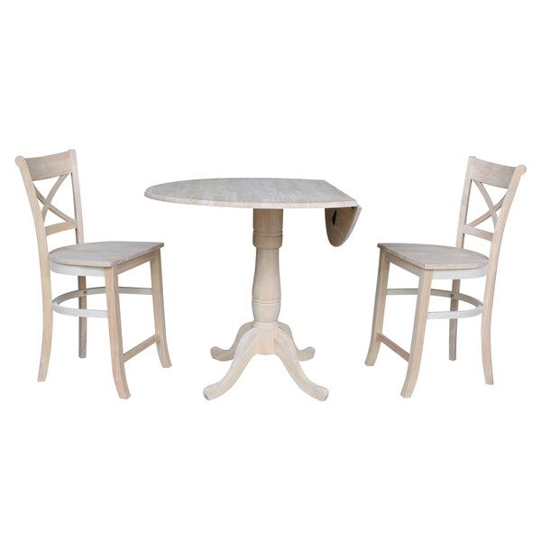 International Concepts Round 42 in Rd Ped Gathering Ht Table, 2 Stools, Unfinished, Ready to Finish, 42 in W, 42 in L, Wood - K-42DPT-S312-2