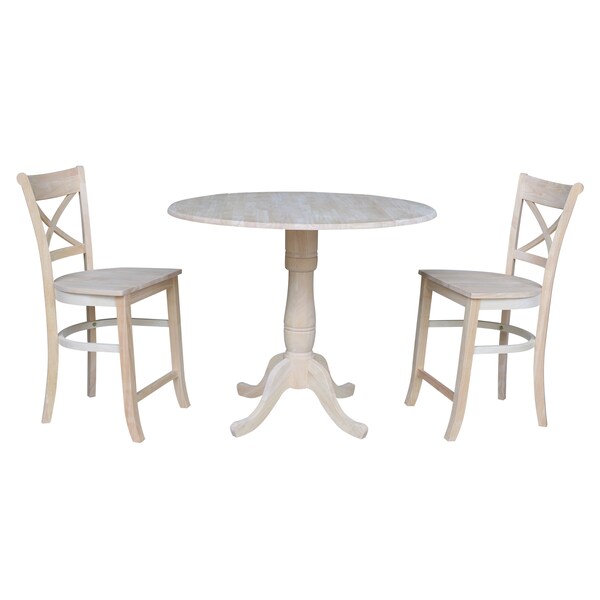 International Concepts Round 42 in Rd Ped Gathering Ht Table, 2 Stools, Unfinished, Ready to Finish, 42 in W, 42 in L, Wood - K-42DPT-S312-2