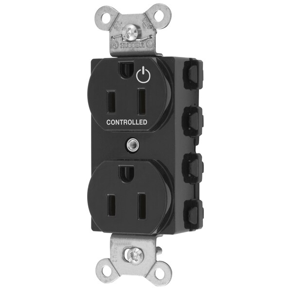 Hubbell Wiring Device-Kellems Straight Blade Devices, Receptacles, Duplex, SNAPConnect, Split Circuit, Half Controlled, 15A 125V, 2-Pole 3-Wire Grounding, Nylon, Black - SNAP5262C1BK