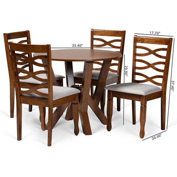 Baxton Studio Ariane Modern and Contemporary Grey Fabric and Walnut Brown Finished Wood 5-Piece Dining Set - 174-9883-10899-ZORO