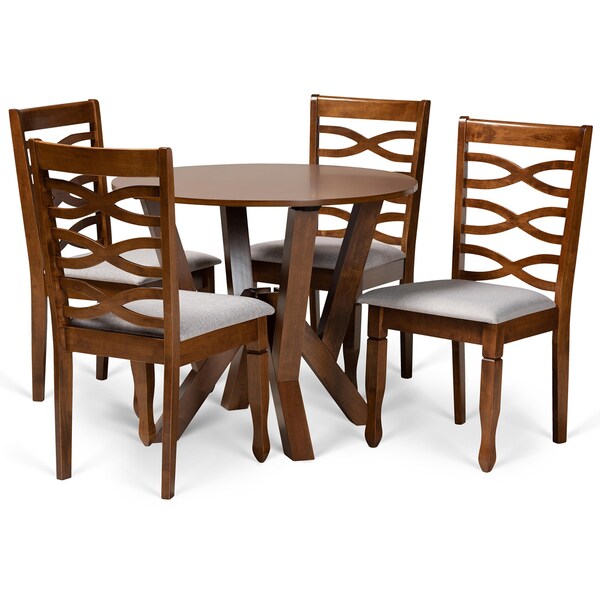 Baxton Studio Ariane Modern and Contemporary Grey Fabric and Walnut Brown Finished Wood 5-Piece Dining Set - 174-9883-10899-ZORO