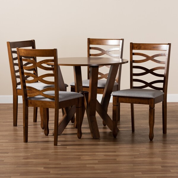 Baxton Studio Ariane Modern and Contemporary Grey Fabric and Walnut Brown Finished Wood 5-Piece Dining Set - 174-9883-10899-ZORO