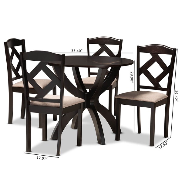 Baxton Studio Quinlan Sand Upholstered and Dark Brown Wood 5-Piece Dining Set - 169-8027-10902
