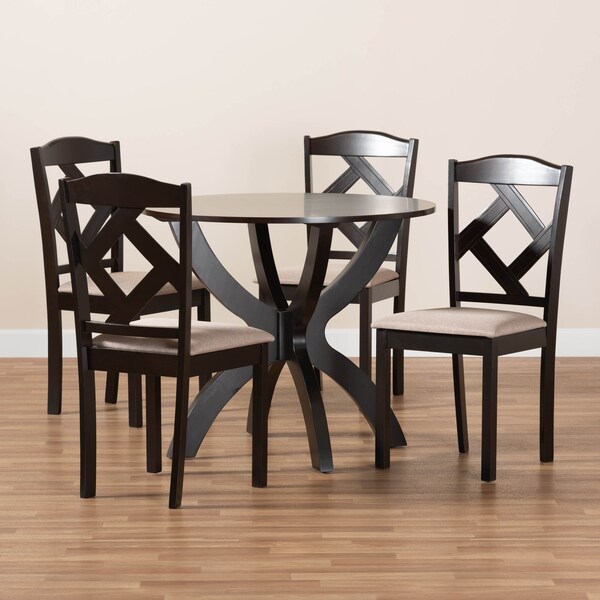 Baxton Studio Quinlan Sand Upholstered and Dark Brown Wood 5-Piece Dining Set - 169-8027-10902
