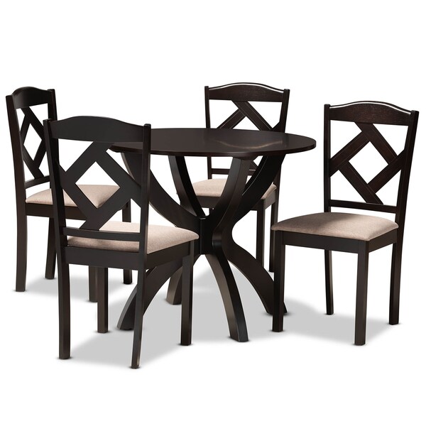 Baxton Studio Quinlan Sand Upholstered and Dark Brown Wood 5-Piece Dining Set - 169-8027-10902
