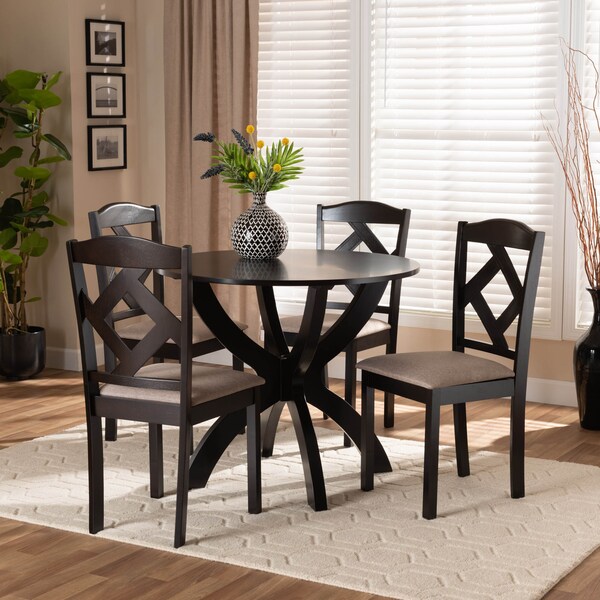 Baxton Studio Quinlan Sand Upholstered and Dark Brown Wood 5-Piece Dining Set - 169-8027-10902