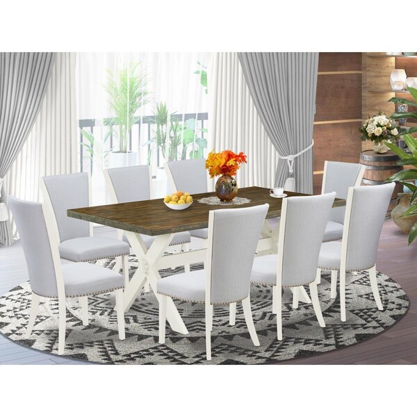 East West Furniture 9 Piece X-Style Dining Table Set - Linen White - X077VE005-9