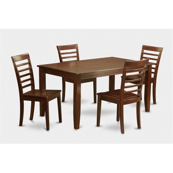East West Furniture 5 Pc Dudley Dining Table 36x60in with 4 Ladder Back Wood Chairs - DUML5-MAH-W