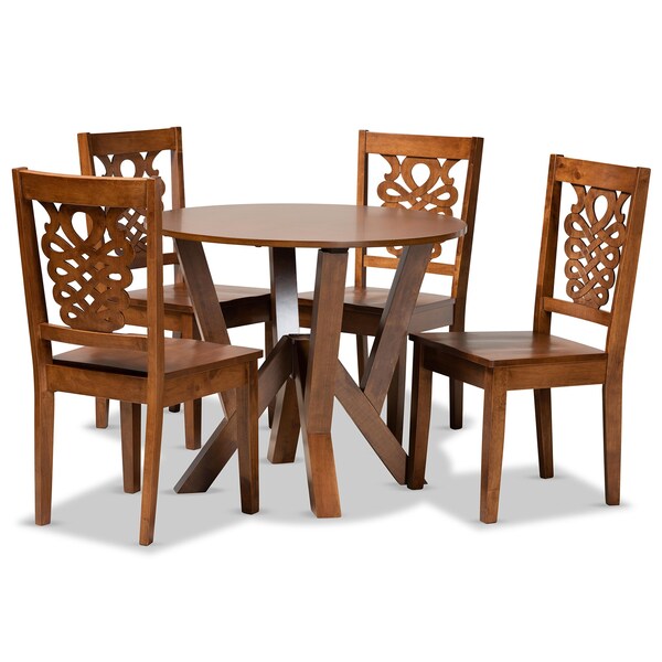 Baxton Studio Valda Modern and Contemporary Transitional Walnut Brown Finished Wood 5-Piece Dining Set - 178-11383-10899-ZORO