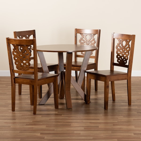 Baxton Studio Valda Modern and Contemporary Transitional Walnut Brown Finished Wood 5-Piece Dining Set - 178-11383-10899-ZORO
